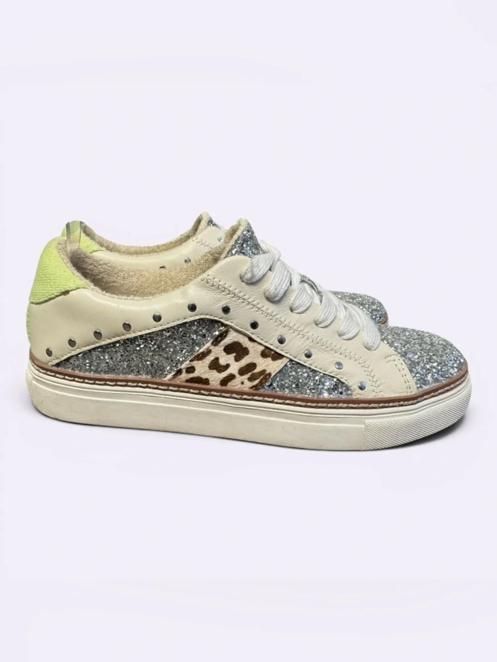 Crown Vintage Kalinda sneakers glitter, leopard print and stud accents Sz 7